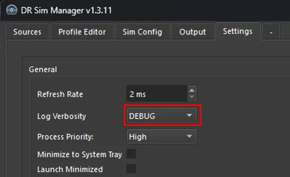 Log Verbosity Dropdown in Setting Tab