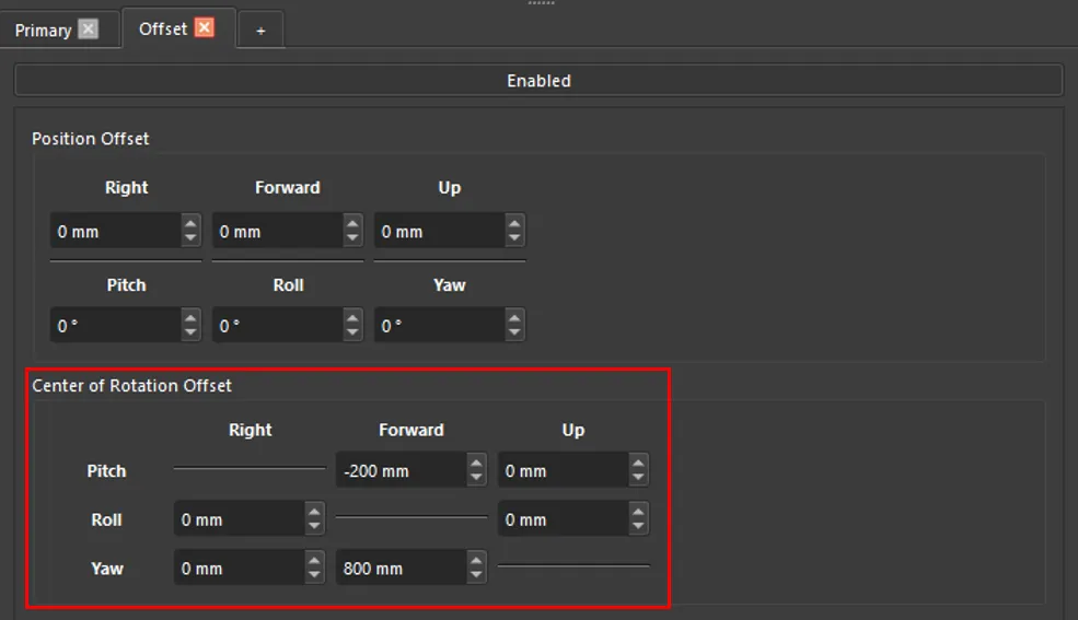 Using Offset Cue to move Center of Rotation