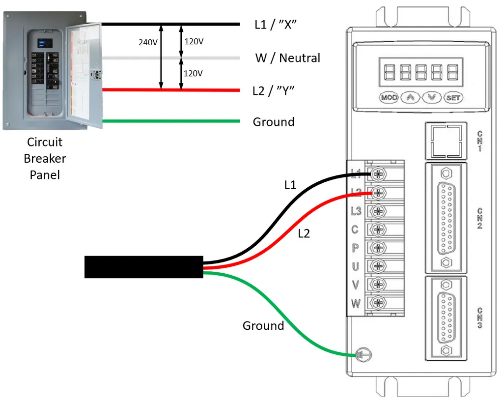 240 volt input power wiring for an AASD servo drive